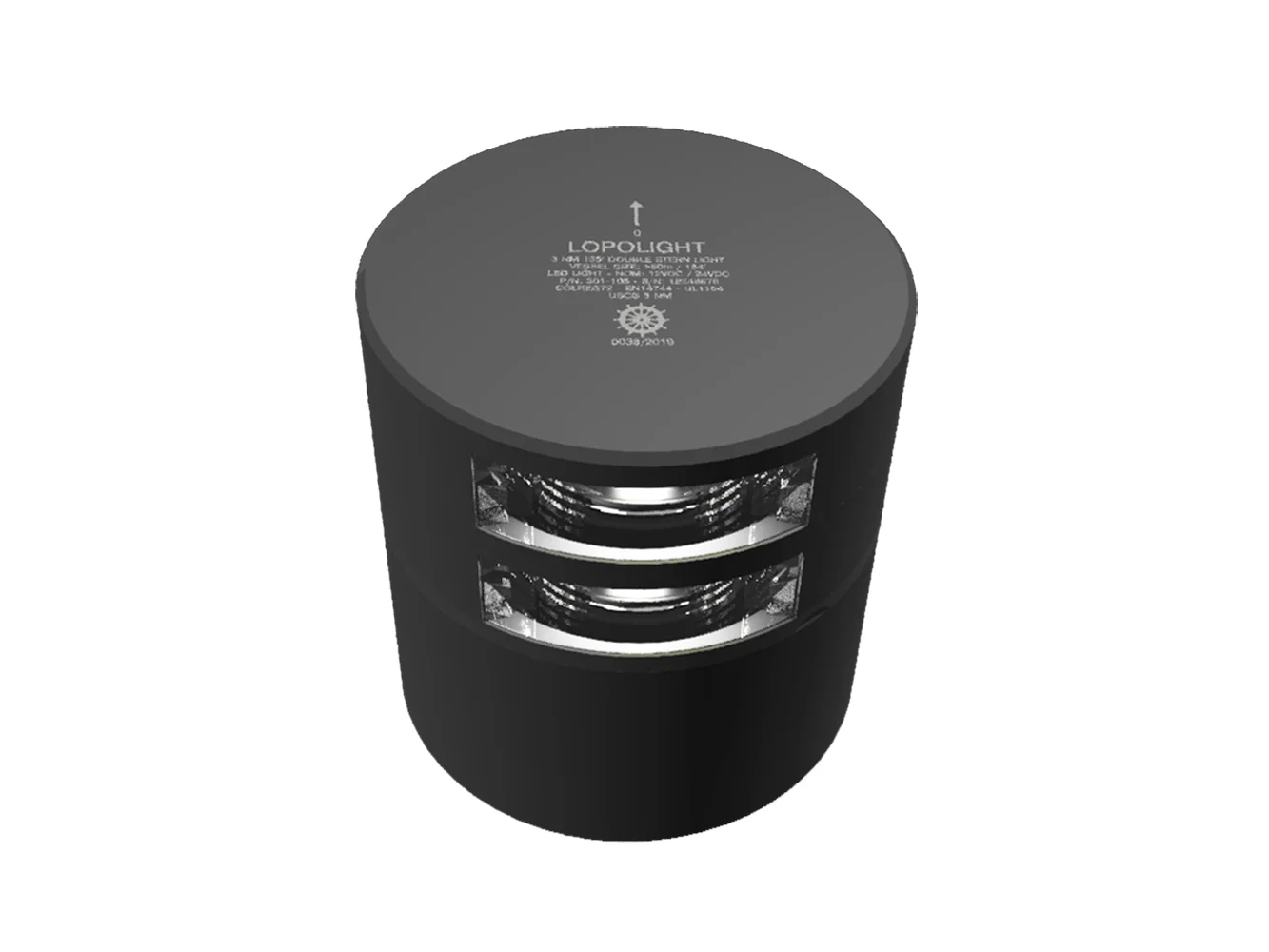 Lopolight Series 301-106 - Double Stacked Stern Light - 3NM - Horizontal Mount - White - Black Housing