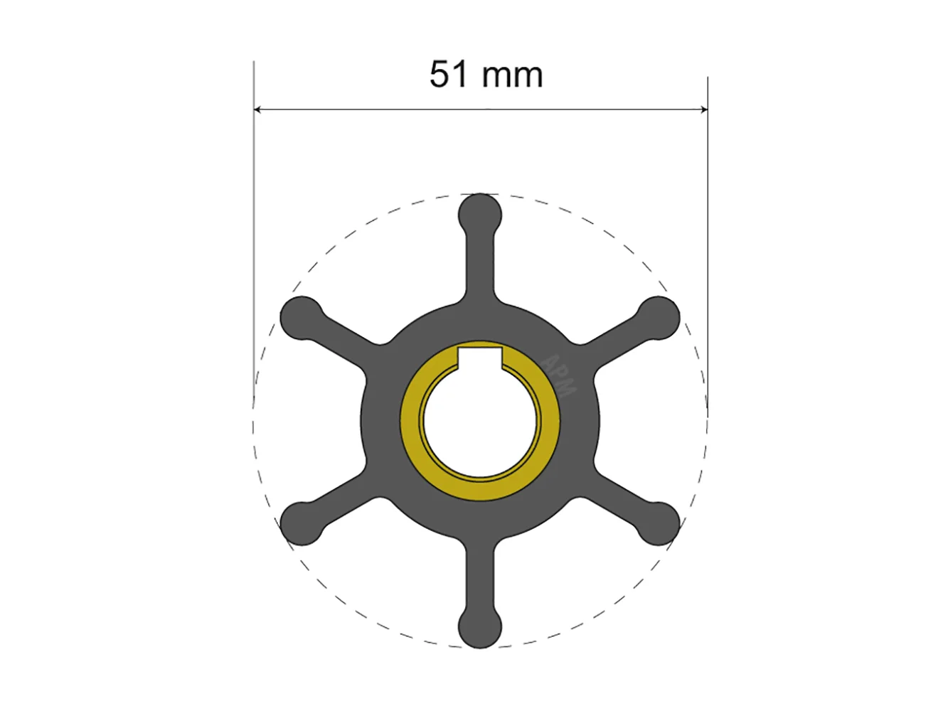 Albin Group Premium Impeller Kit - 51 x 12.7 x 22mm - 6 Blade - Key Insert