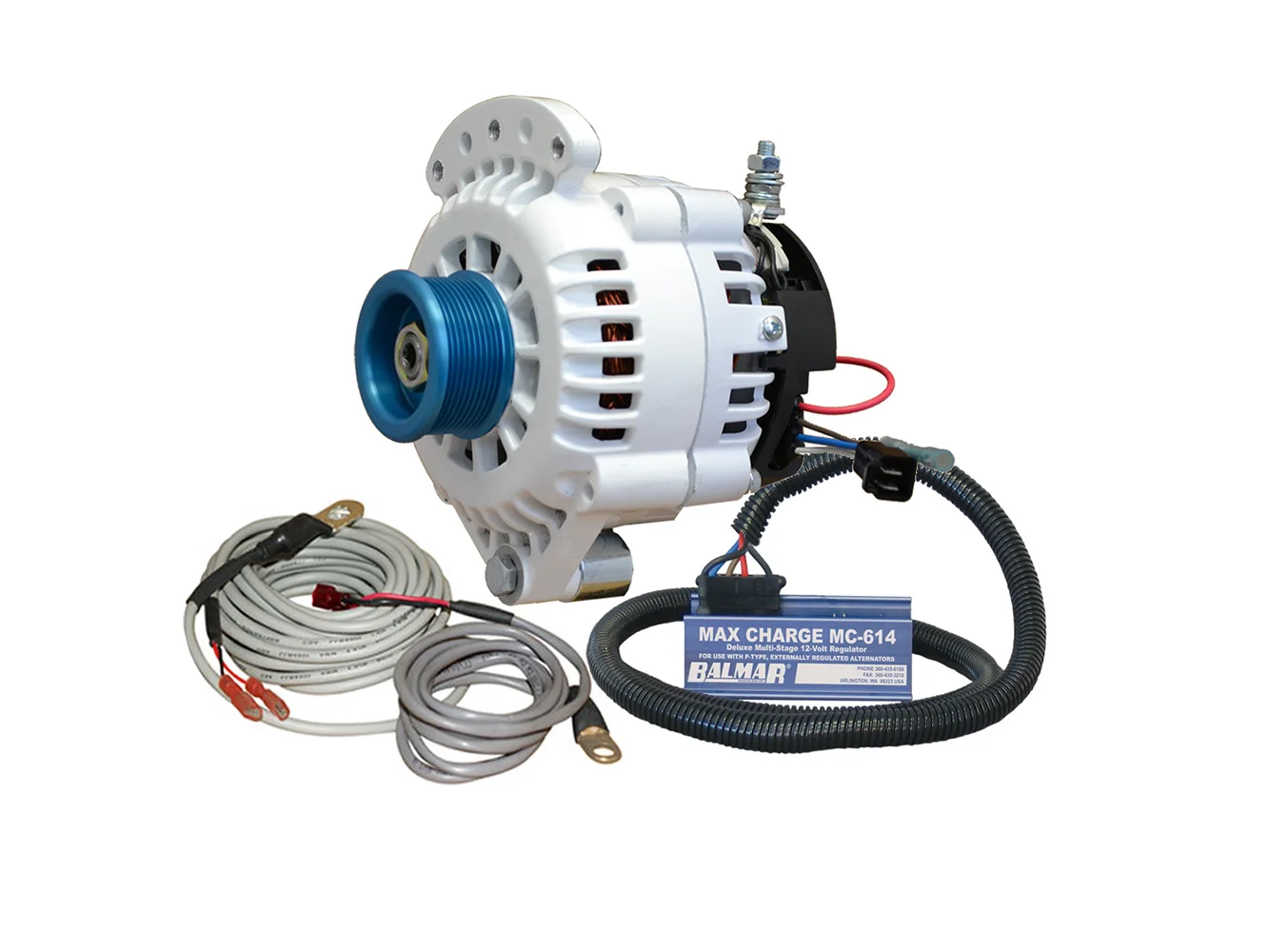 Balmar Alternator 120 AMP Kit 12V 1-2" Single Foot Spindle Mount J10 Pulley Regulator & Temp Sensor