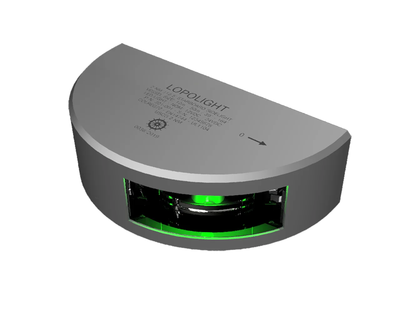 Lopolight Series 301-001 - Navigation Light - 2NM - Vertical Mount - Green - Silver Housing - 6M Cable