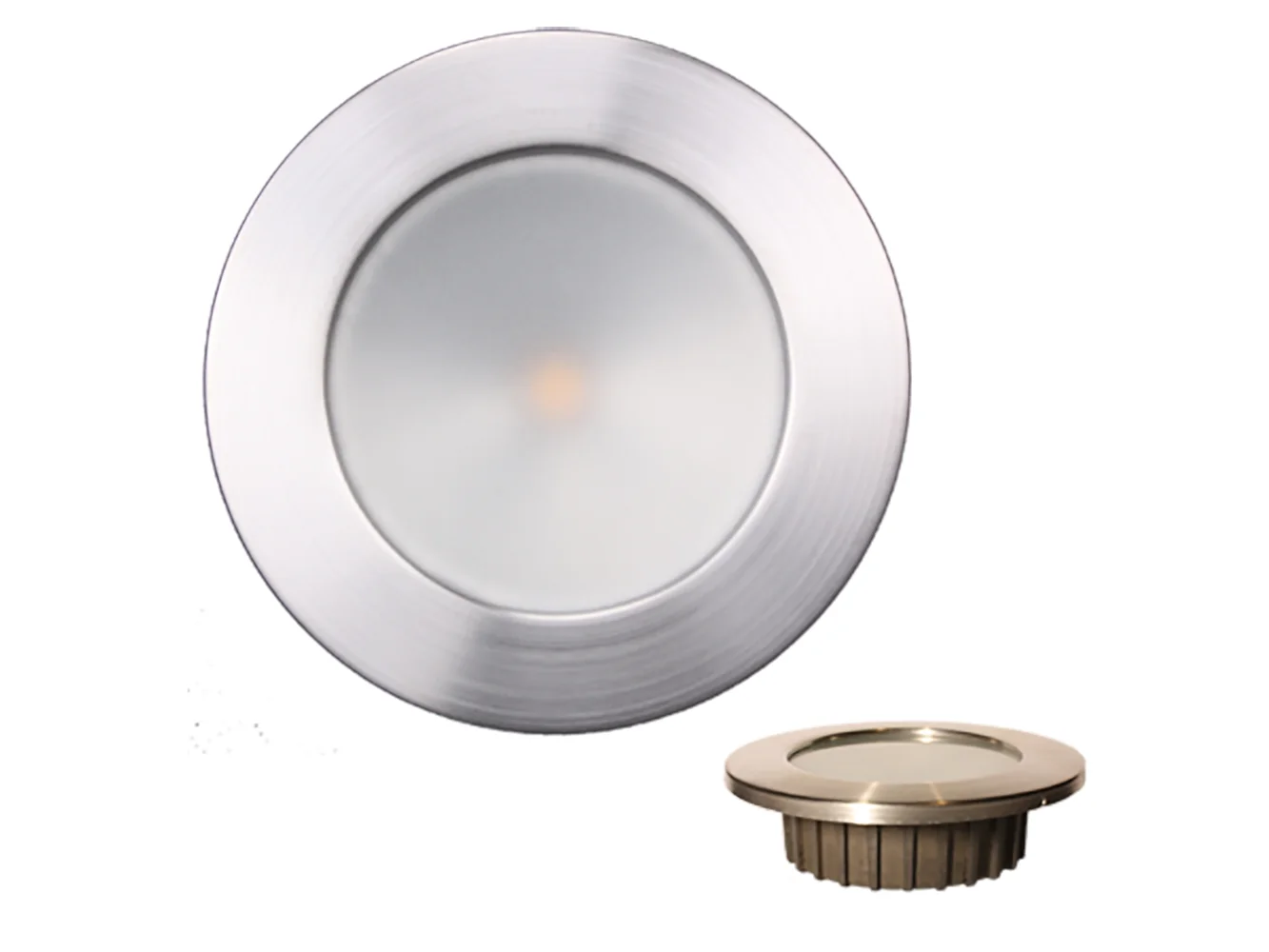 Lunasea Gen3 Warm White, RGBW Full Color 3.5” IP65 Recessed Light w/Brushed Stainless Steel Bezel - 12VDC