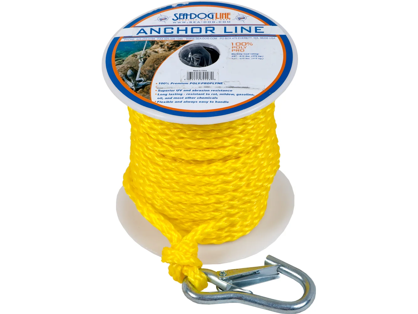 Sea-Dog Poly Pro Anchor Line w/Snap - 3/8" x 100' - Yellow