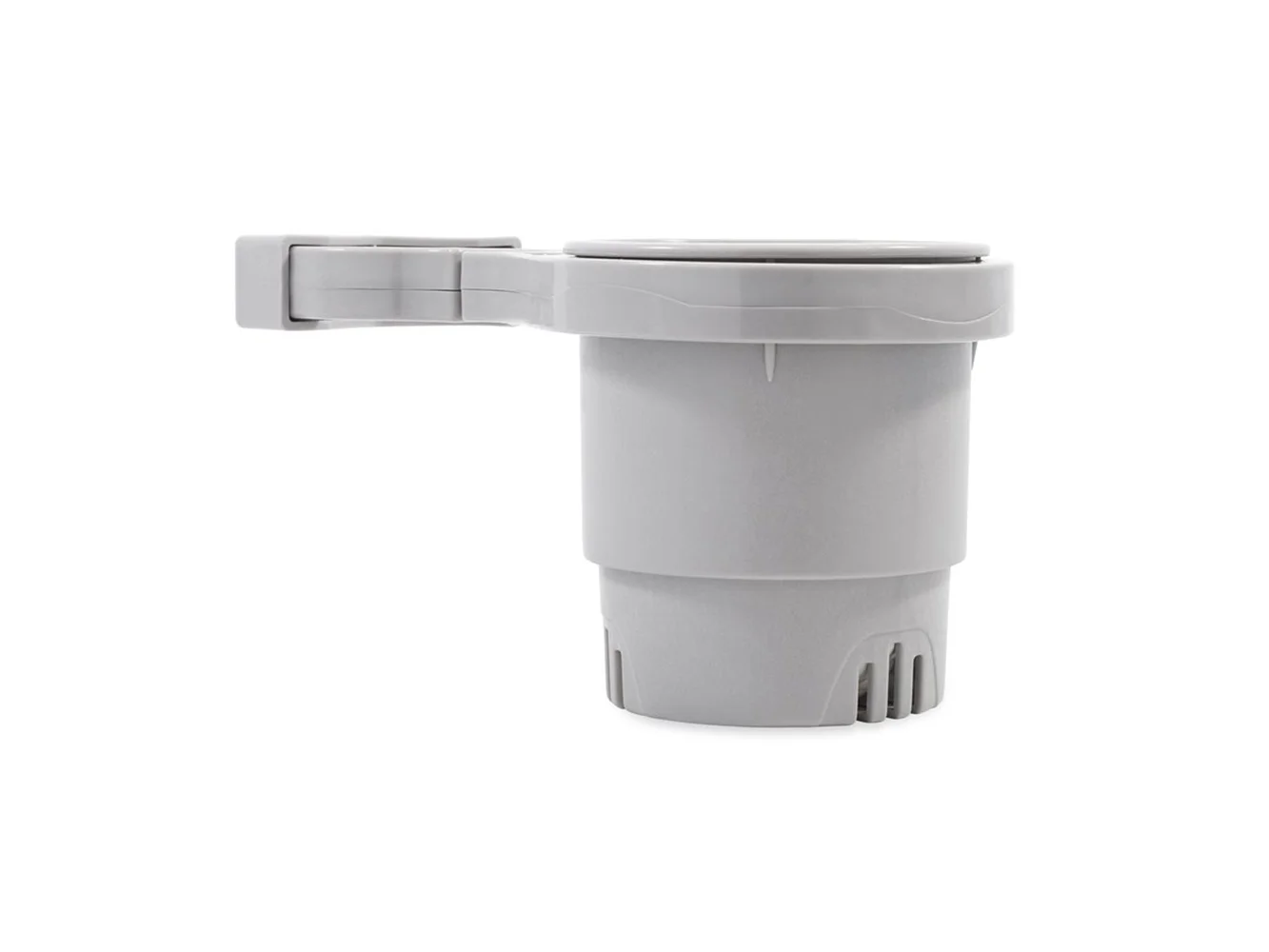 Camco Clamp-On Rail Mounted Cup Holder - Large for Up to 2" Rail - Grey