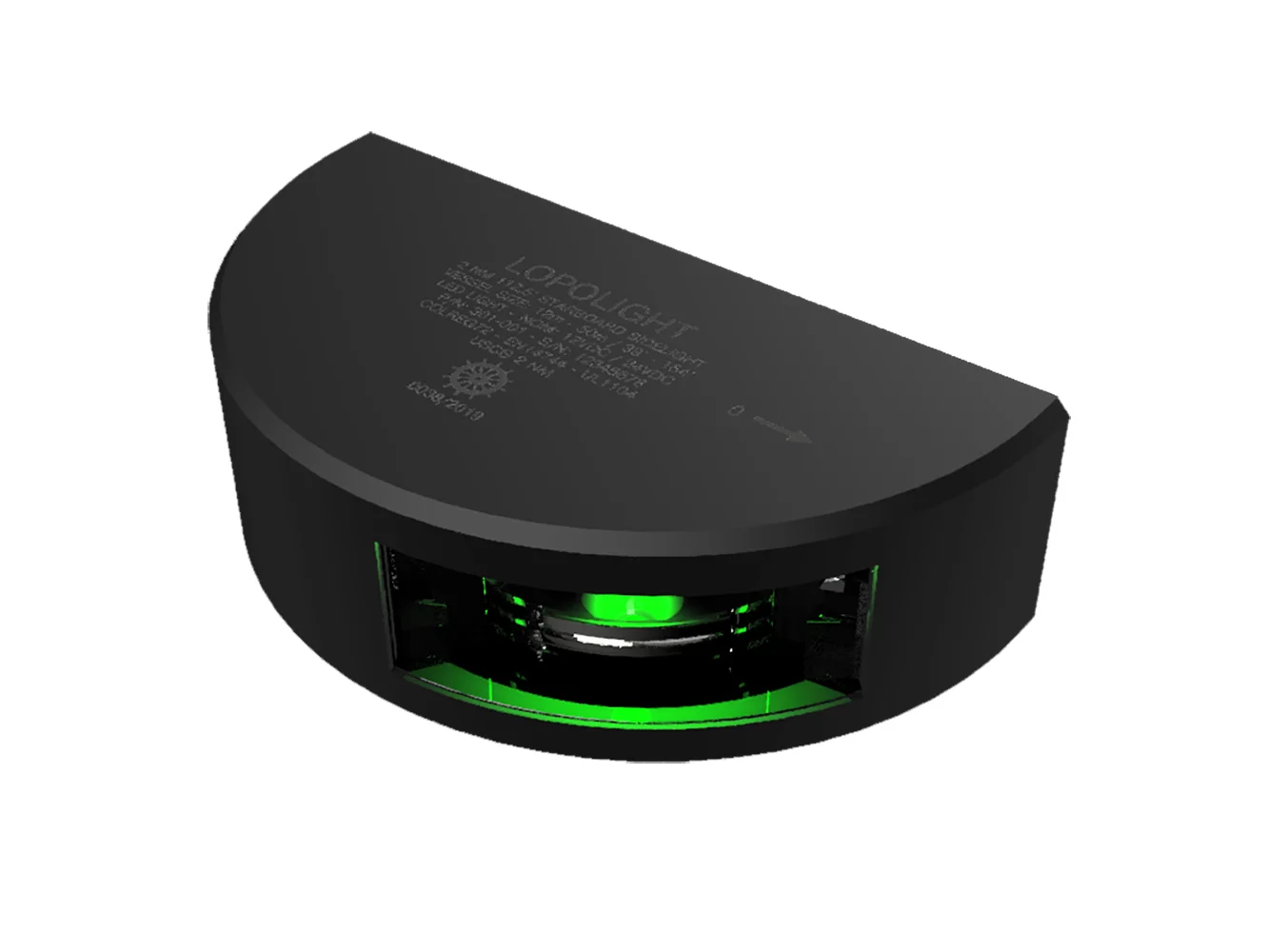 Lopolight Series 301-001 - Starboard Sidelight - 2NM - Vertical Mount - Green - Black Housing - 6M Cable