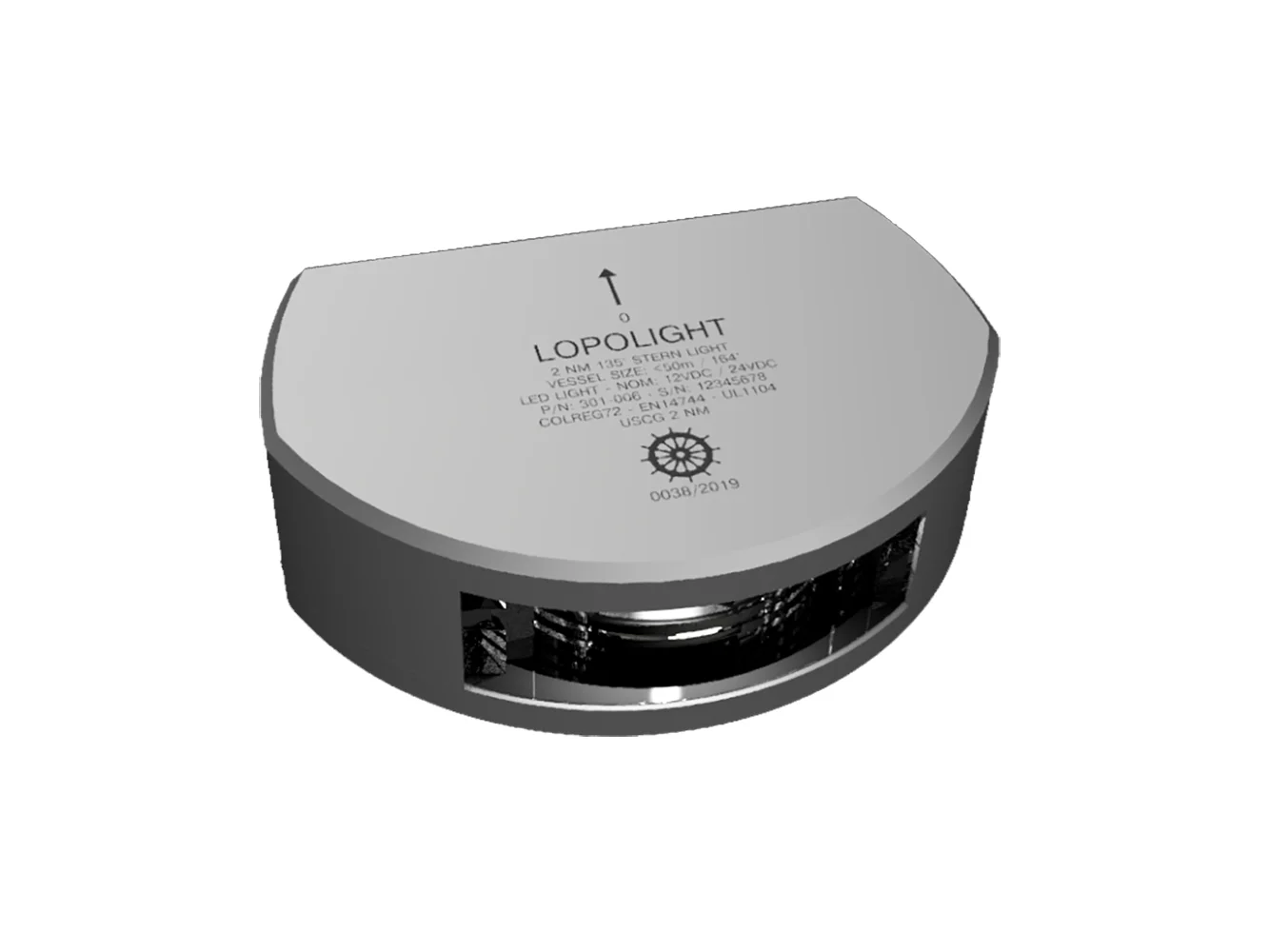 Lopolight Series 301-006 - Stern Light - 2NM - Vertical Mount - White - Silver Housing - 6M Cable