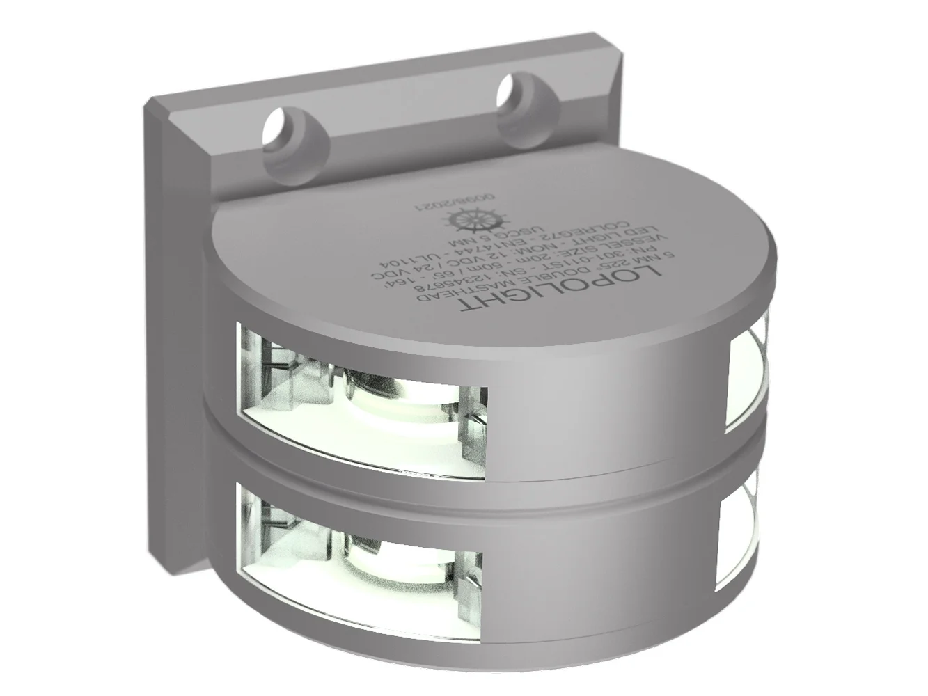Lopolight Series 301-011 - Double Stacked Masthead Light - 5NM - Vertical Mount - White - Silver Housing