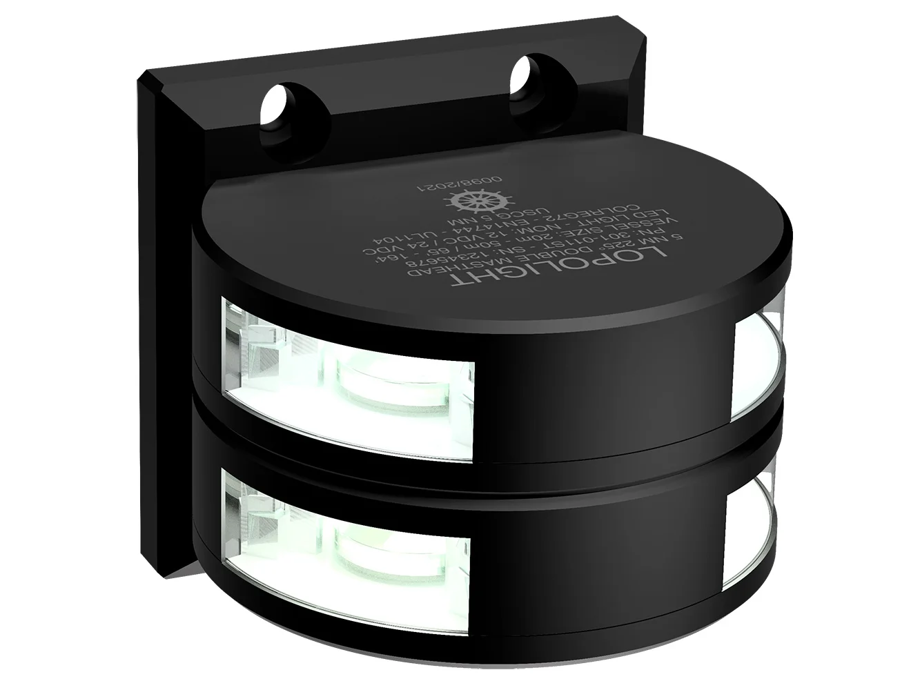 Lopolight Series 301-011 - Double Stacked Masthead Light - 5NM - Vertical Mount - White - Black Housing