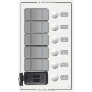 Blue Sea 8421 - 5 Position Contura Switch Panel w/Dual USB Chargers - 12/24V DC - White