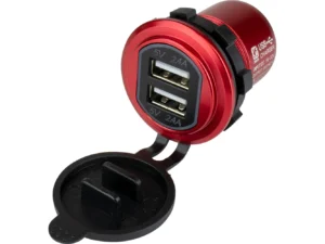 Sea-Dog Round Red Dual USB Charger w/1 Quick Charge Port +