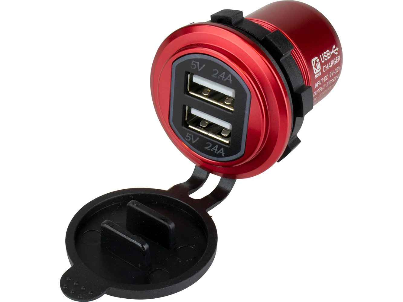 Sea-Dog Round Red Dual USB Charger w/1 Quick Charge Port +