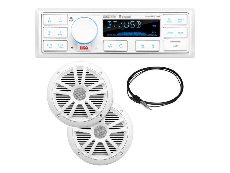 Boss Audio MCK500WB.6 Kit w/MR500UAB, 2 MR6W Speakers, MRANT10 Antenna, & White Remote