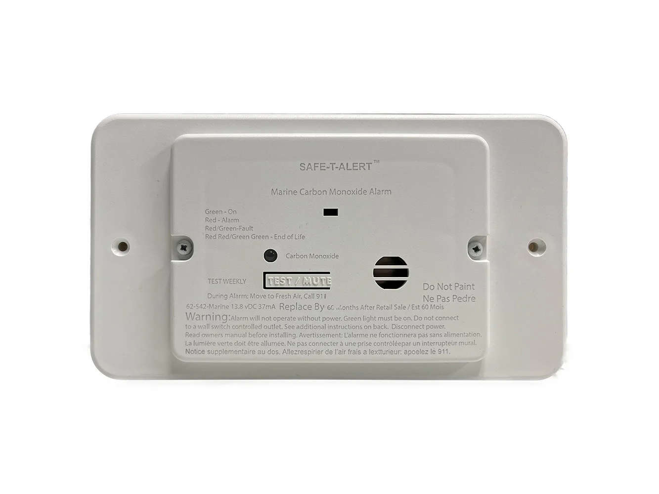 Safe-T-Alert 62 Series Marine Carbon Monoxide - Flush Mount - White - 12V w/Trim Ring