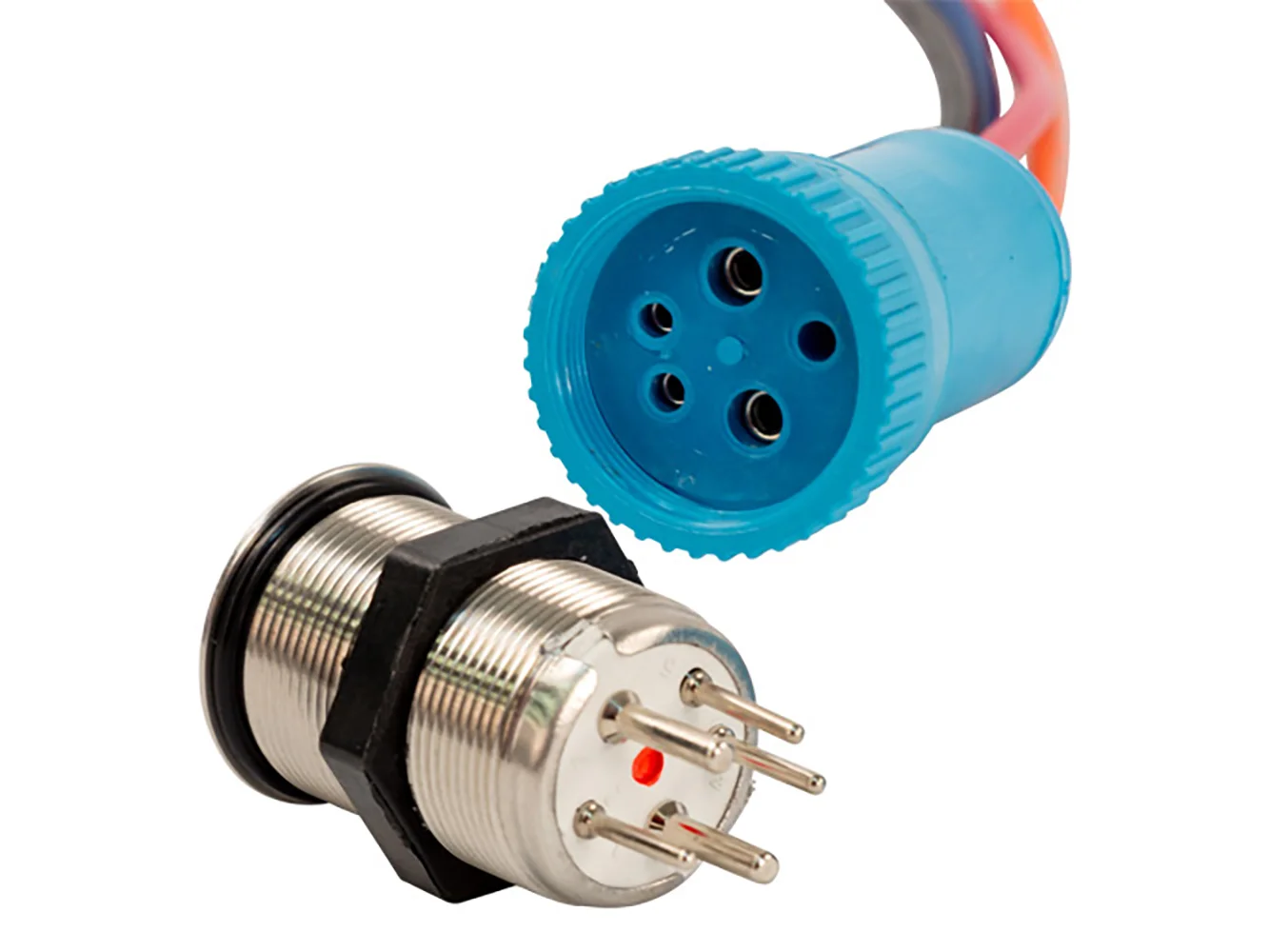 Bluewater 22mm Push Button Switch - Off/On Contact - Blue/Red LED - 1' Lead