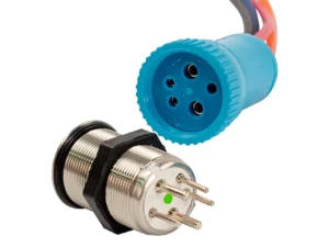 Bluewater 22mm Push Button Switch - Off/(On)/(On) Double Momentary Contact - Blue/Green/Red LED - 1' Lead