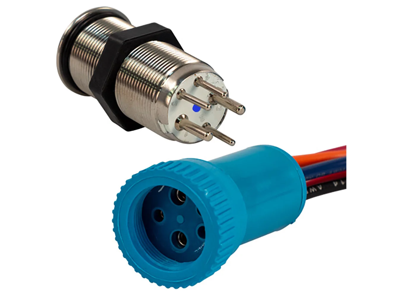 Bluewater 19mm Push Button Switch - Off/On/On Contact - Blue/Green/Red LED - 1' Lead