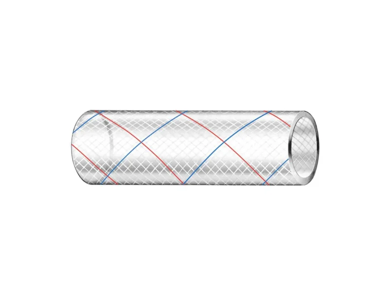 Trident Marine 3/4" x 50' Clear Reinforced PVC Hose Tubing Red & Blue Tracer
