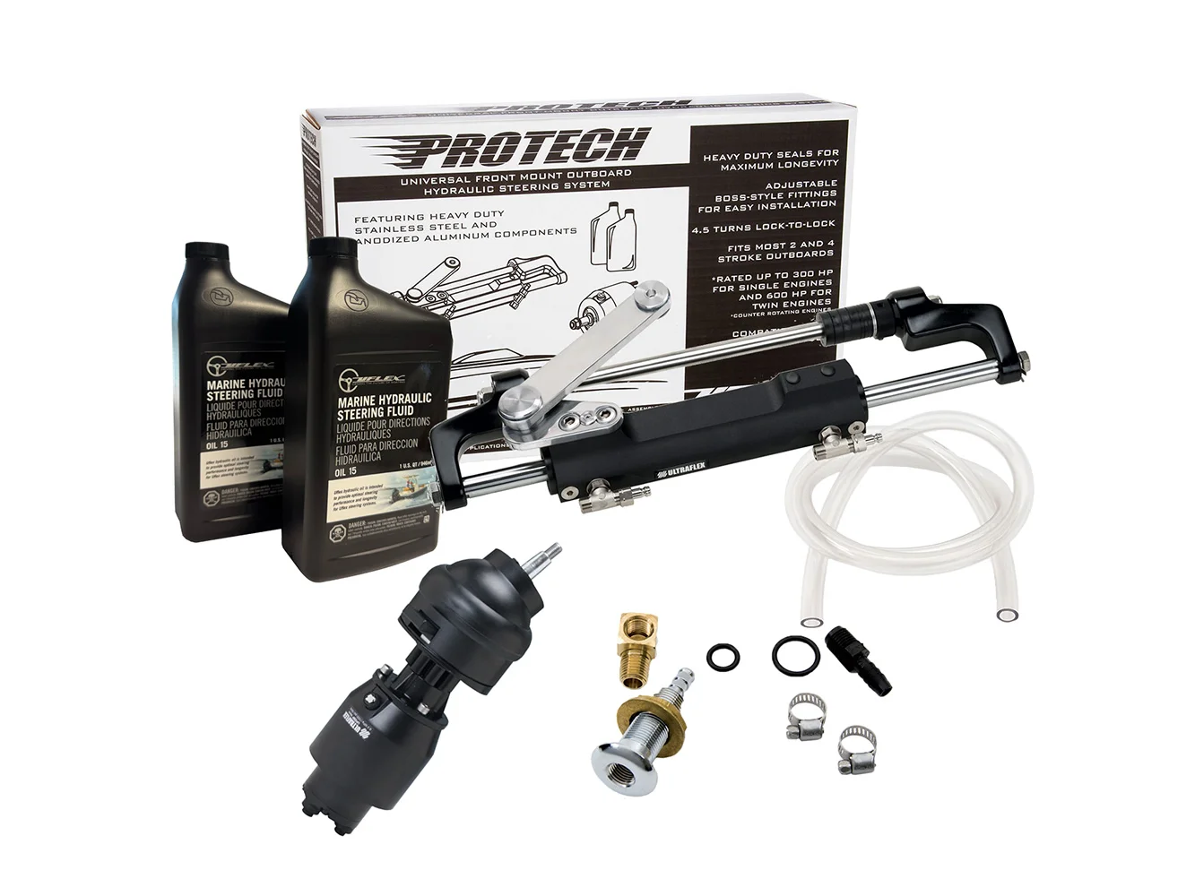 Uflex PROTECH 2.1 Front Mount Tilt OB Hydraulic System - Includes UP28T Helm Pump, Oil, UC128TS-2 Cylinder, & X52 Tilt - No Hoses