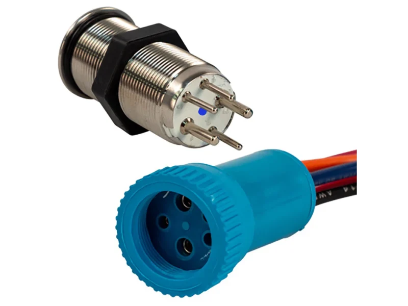 Bluewater 19mm Push Button Switch - Off/On/On Contact - Blue/Green/Red LED - 4' Lead