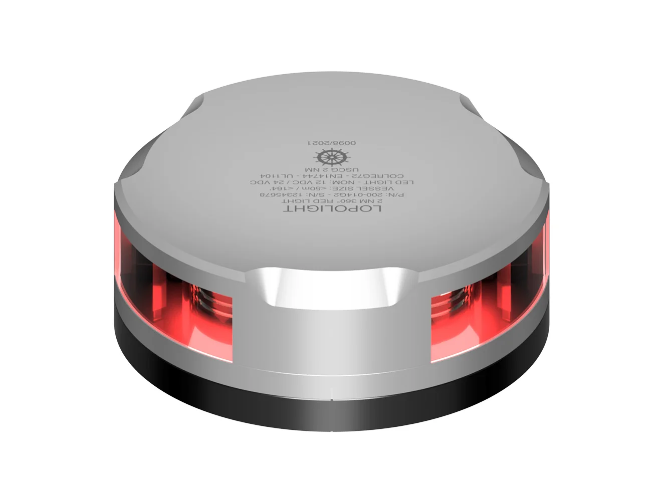 Lopolight 360-Degree Red Nav Light - 2NM - Silver Housing w/FB Base
