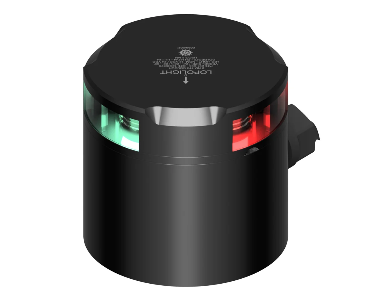 Lopolight Tri-Color Nav Light - 2NM - Black Housing w/IP68 POM Base & Connector