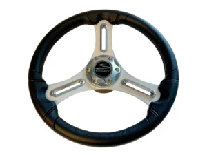 Schmitt Marine Torcello 14" Wheel - 03 Series - Polyurethane Wheel w/Chrome Trim & Cap - Brushed Spokes - 3/4" Tapered Shaft - Retail Packaging