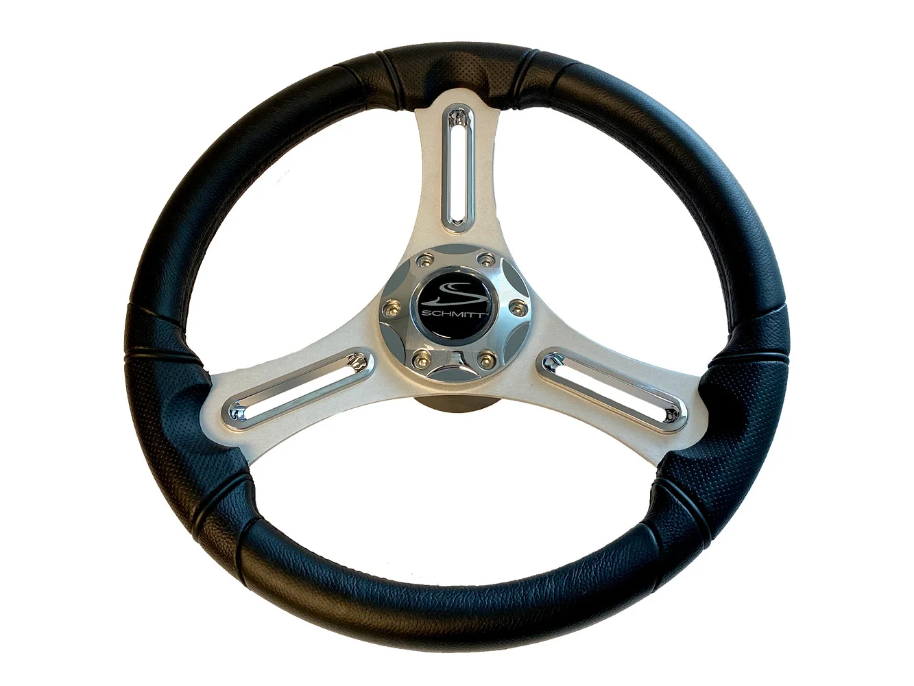 Schmitt Marine Torcello 14" Wheel - 03 Series - Polyurethane Wheel w/Chrome Trim & Cap - Brushed Spokes - 3/4" Tapered Shaft - Retail Packaging