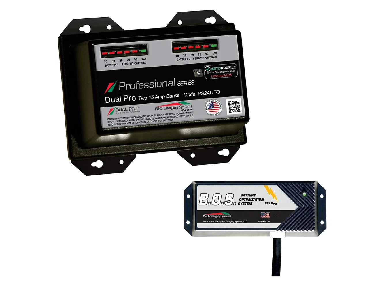 Dual Pro PS2 Auto 2 Bank Battery Charger w/2 Bank B.O.S.