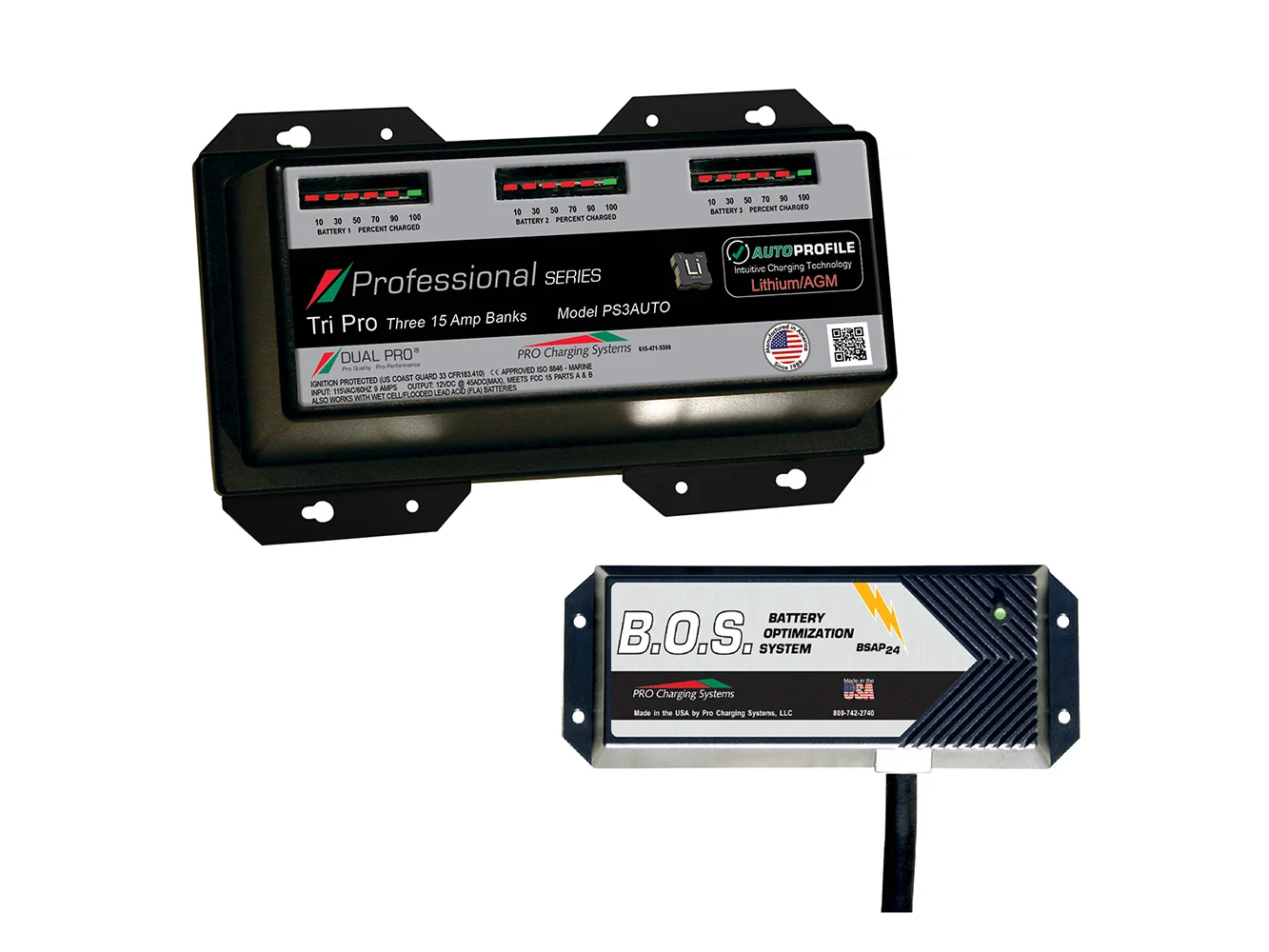 Dual Pro PS3 Auto 3 Bank Battery Charger w/2 Bank B.O.S.