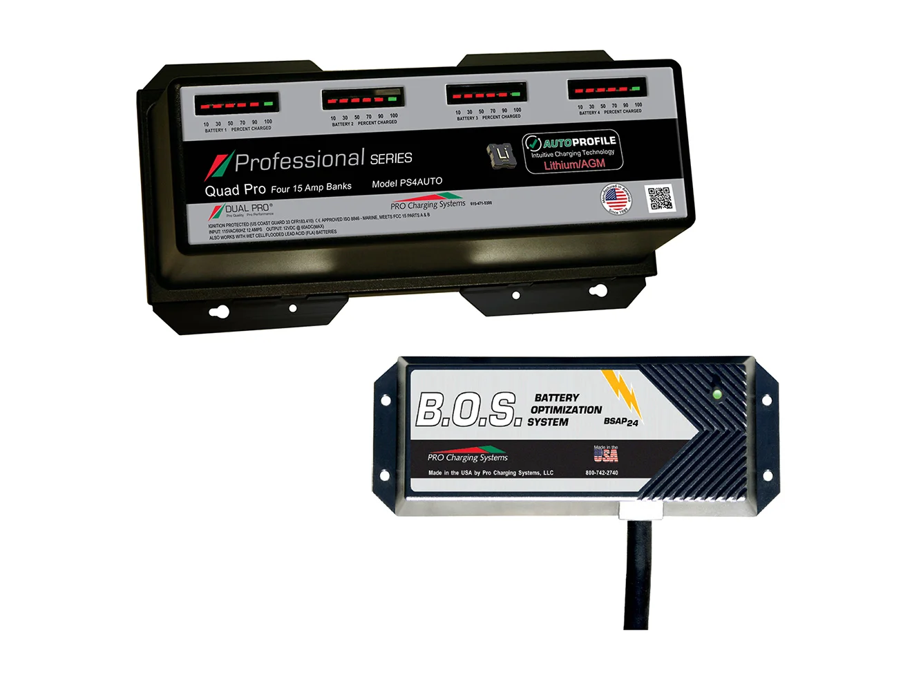 Dual Pro PS4 Auto 4 Bank Battery Charger w/3 Bank B.O.S.