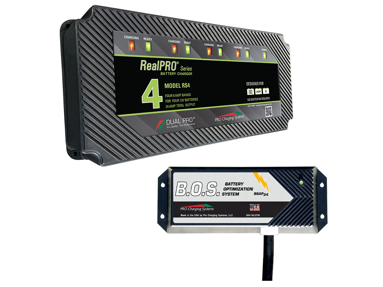 Dual Pro RS4 4 Bank Battery Charger w/3 Bank B.O.S.
