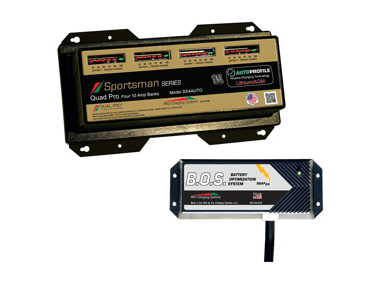 Dual Pro SS4 Auto 4 Bank Battery Charger w/3 Bank B.O.S.