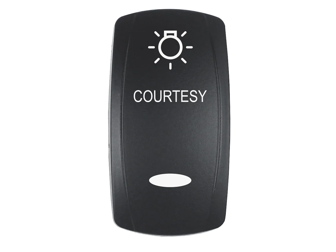 Pacer Actuator - 'COURTESY' f/V Series Contura Switches - Black - Laser Etched (Top/Bottom Light)