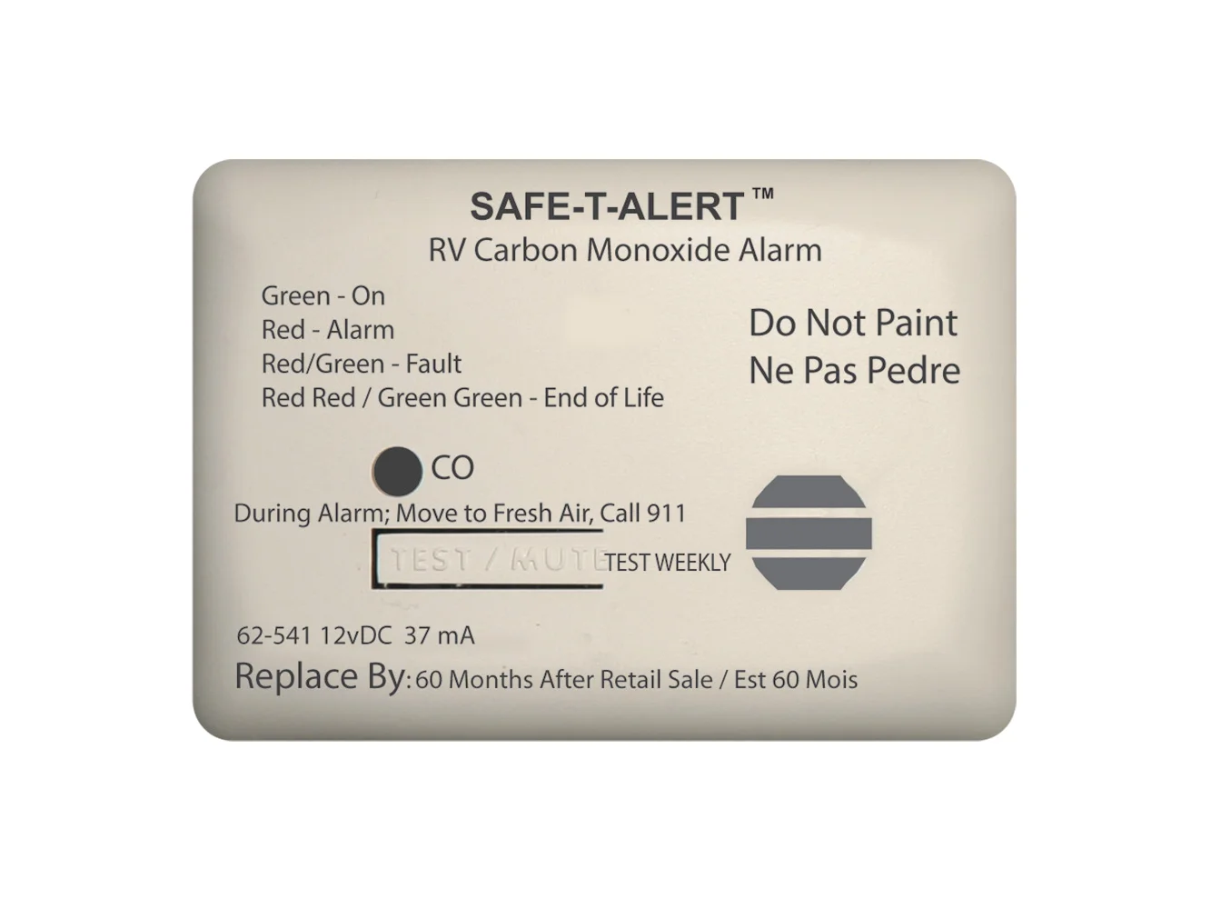 Safe-T-Alert 62 Series Carbon Monoxide Alarm - 12V - RV Surface Mount - White