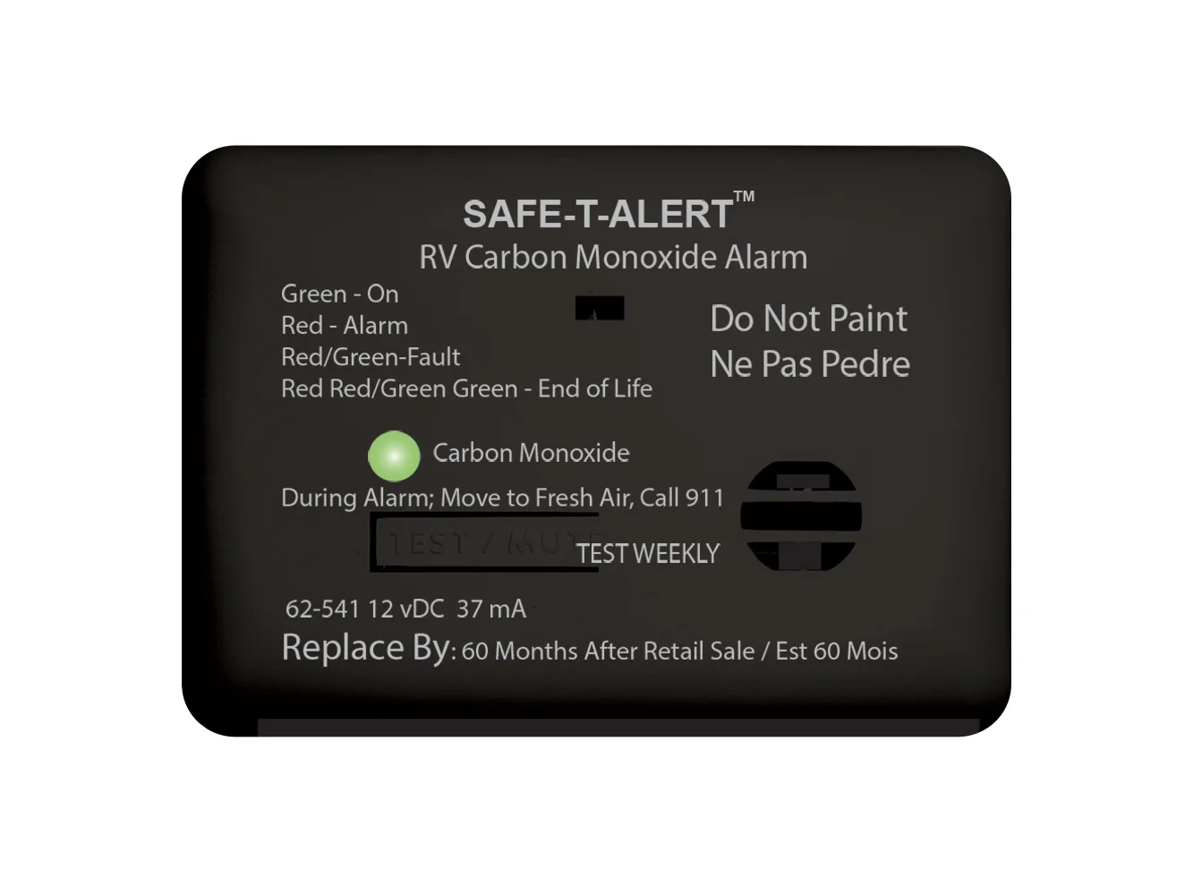 Safe-T-Alert 62 Series Carbon Monoxide Alarm - 12V - RV Surface Mount - Black