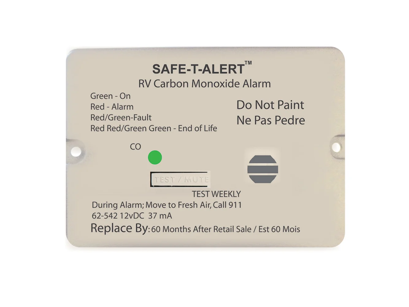 Safe-T-Alert 62 Series Carbon Monoxide Alarm - 12V - RV Flush Mount - White
