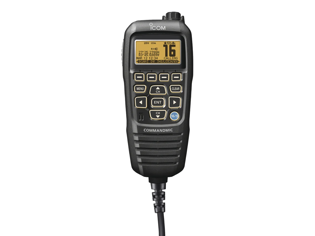 Icom HM195 CommandMic™ IV w/Yellow BlackLit LCD - Black