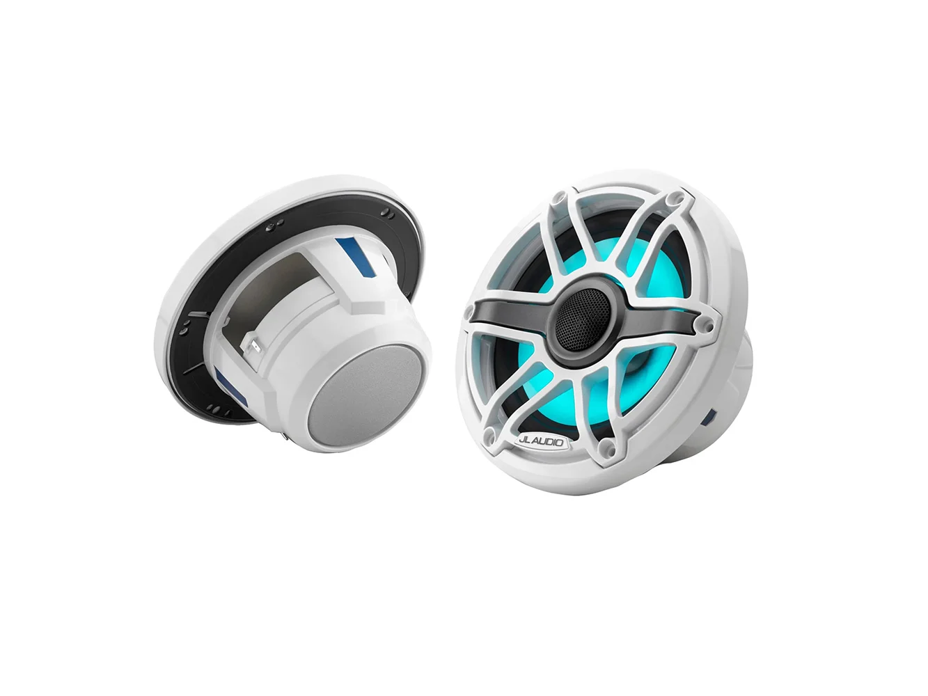 JL Audio M6 Series 6.5" Marine Coaxial Speakers w/Gloss White Sport Grille & Transflective™ LED Lighting - M6-650X-S-GwGw-i