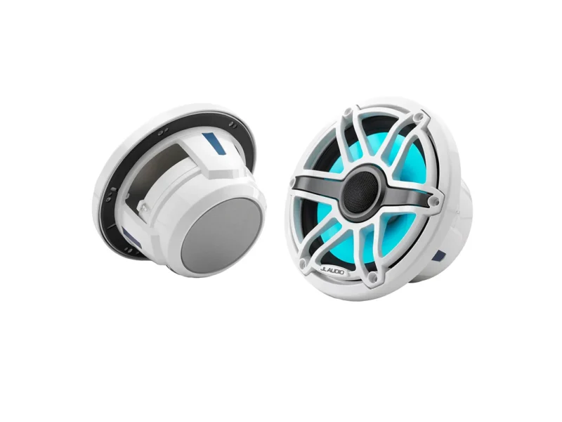 JL Audio M6 Series 7.7" Marine Coaxial Speakers w/Gloss White Sport Grille & Transflective™ LED Lighting - M6-770X-S-GwGw-i