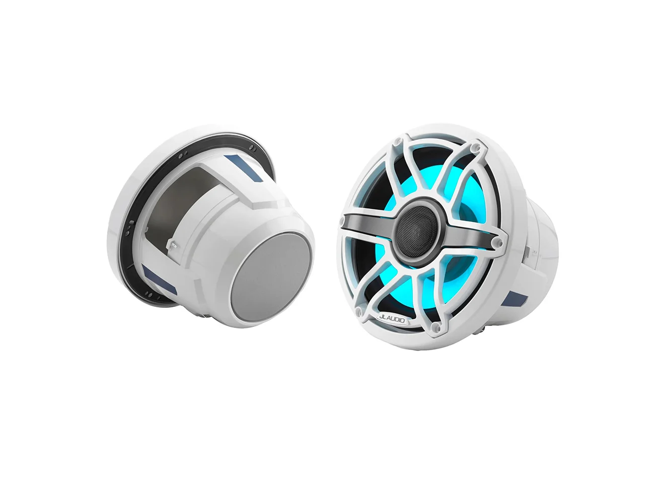 JL Audio M6 Series 8.8" Marine Coaxial Speakers w/Gloss White Sport Grille & Transflective™ LED Lighting - M6-880X-S-GwGw-i