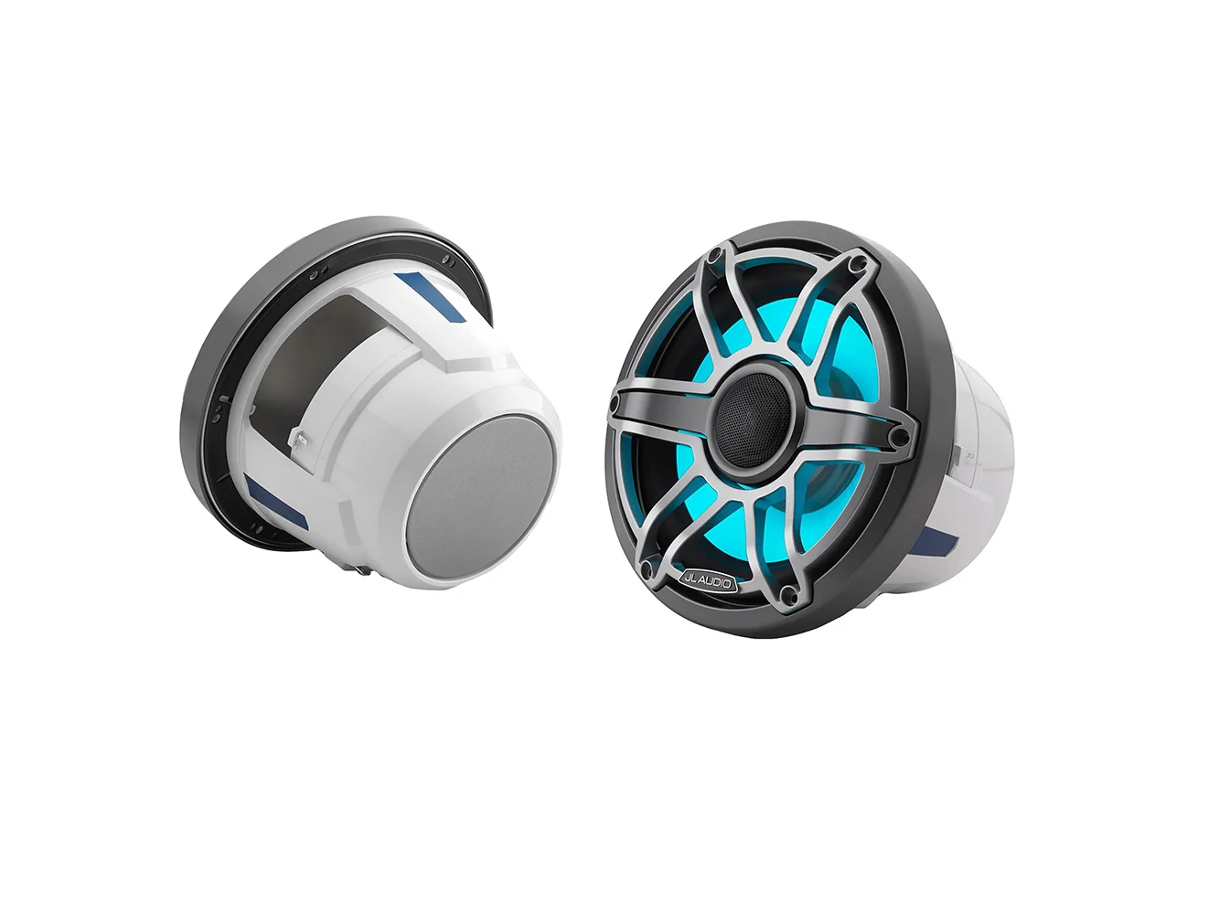 JL Audio M6 Series 8.8" Marine Coaxial Speakers w/Grey Metallic Sport Grille & Transflective™ LED Lighting - M6-880X-S-GmTi-i