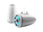 JL Audio M6 Series 7.7" Enclosed Tower Coaxial System w/Gloss White Classic Grille & Transflective™ LED Lighting - M6-770ETXv3-Gw-S-GwGw-i