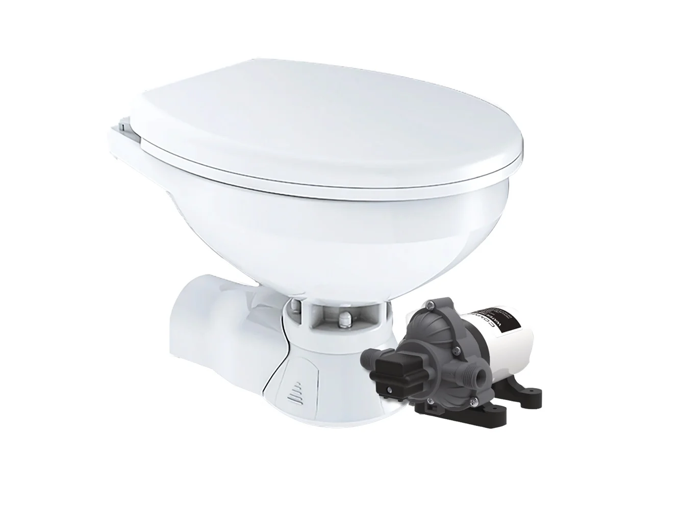 Commodore Quiet Flush Electric Toilet - Rear Macerator - Raw Water Pump - Regular Size