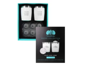 Toadfish Custom Engraved Non-Tipping 10oz White Rocks Tumblers with Ice Ball Tray - 2 Tumblers (MINIMUM ORDER QUANTITY OF 25)
