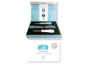 Toadfish Custom Engraved Shucker's Bundle - Teal Put 'Em Back Oyster Knife, Professional Oyster Knife & Cut-Proof Shucking Cloth - Knifes Are NOT Engraved (MINIMUM ORDER QUANTITY OF 25)