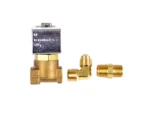 Trident Marine Low-Pressure Brass Solenoid Shut-Off Valve 1/4" Ports & 2 Brass Connection Fittings
