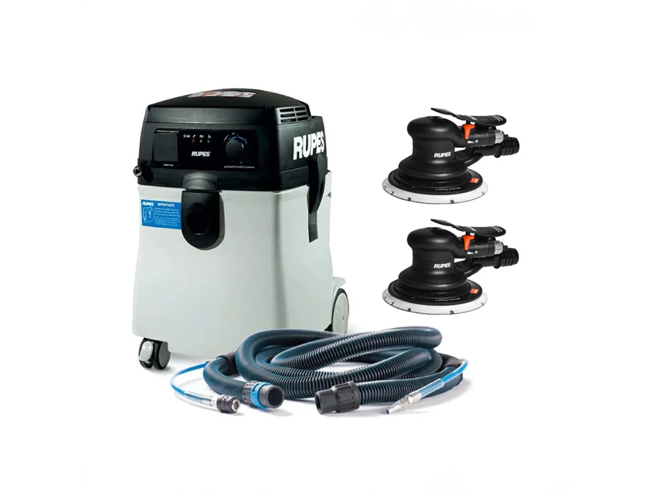 RUPES S245 Portable Vacuum Long Hose Kit w/(1) RH356A & (1) RH359A Skorpio Sander
