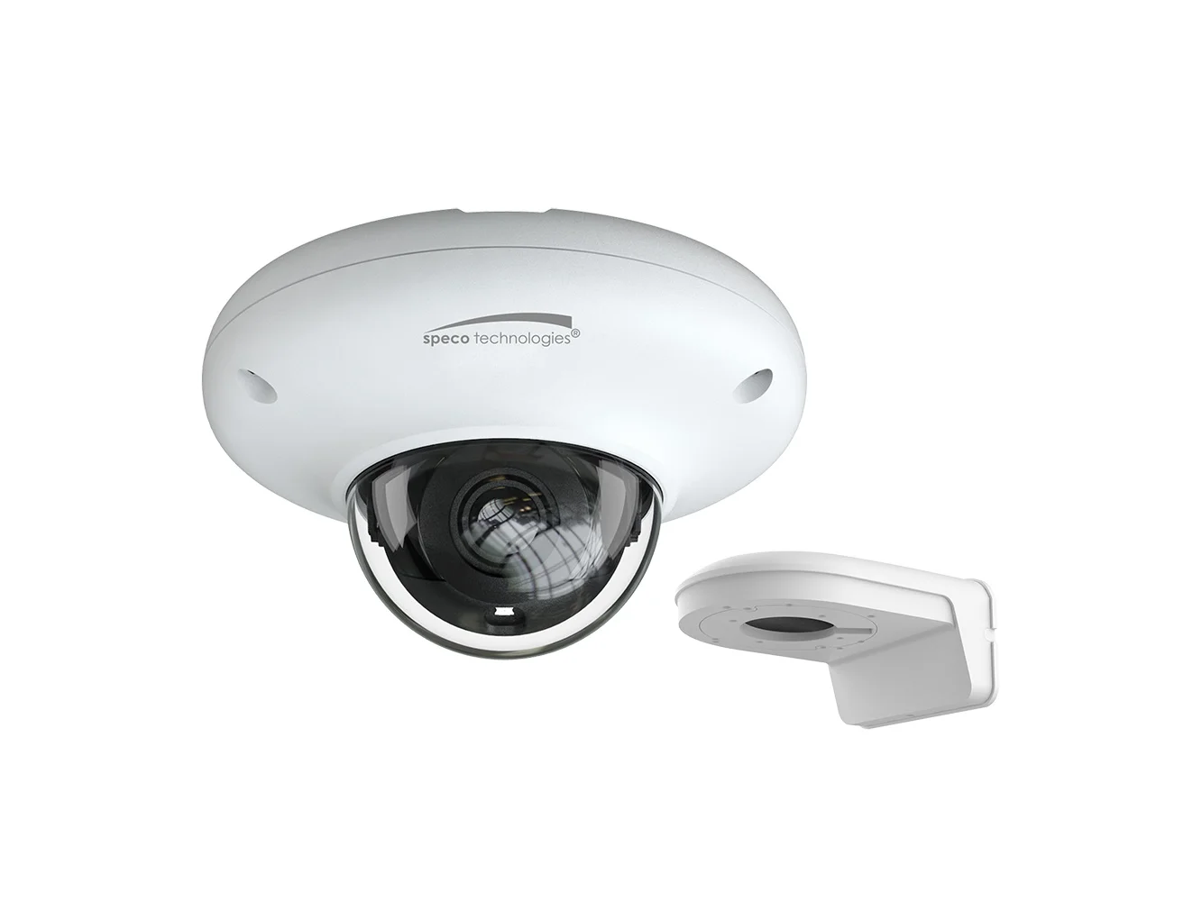Speco 4MP H.265 Mini Dome AI IP IR Camera w/Wall Bracket - 2.8mm Lens - White