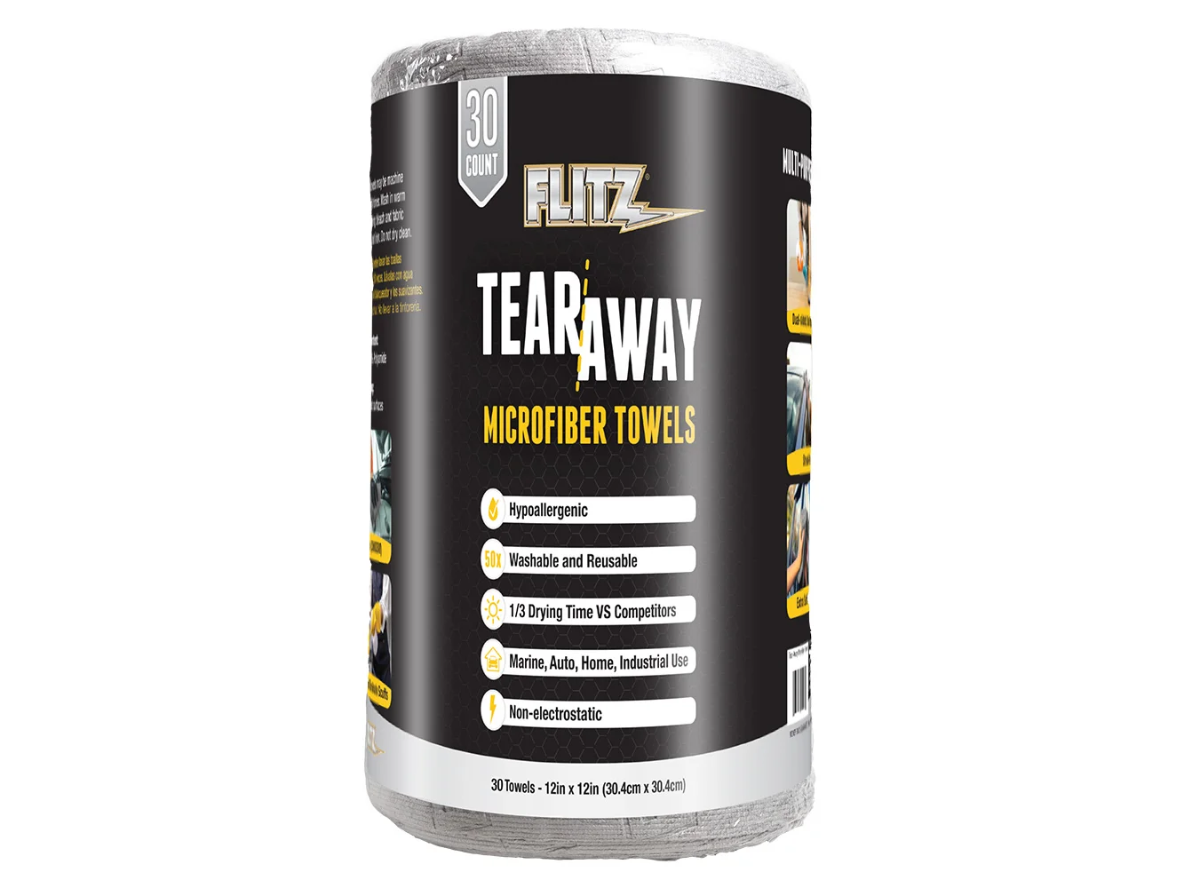 Flitz 12" x 12" Tear-Away Microfiber Towels - Grey *30-Pack