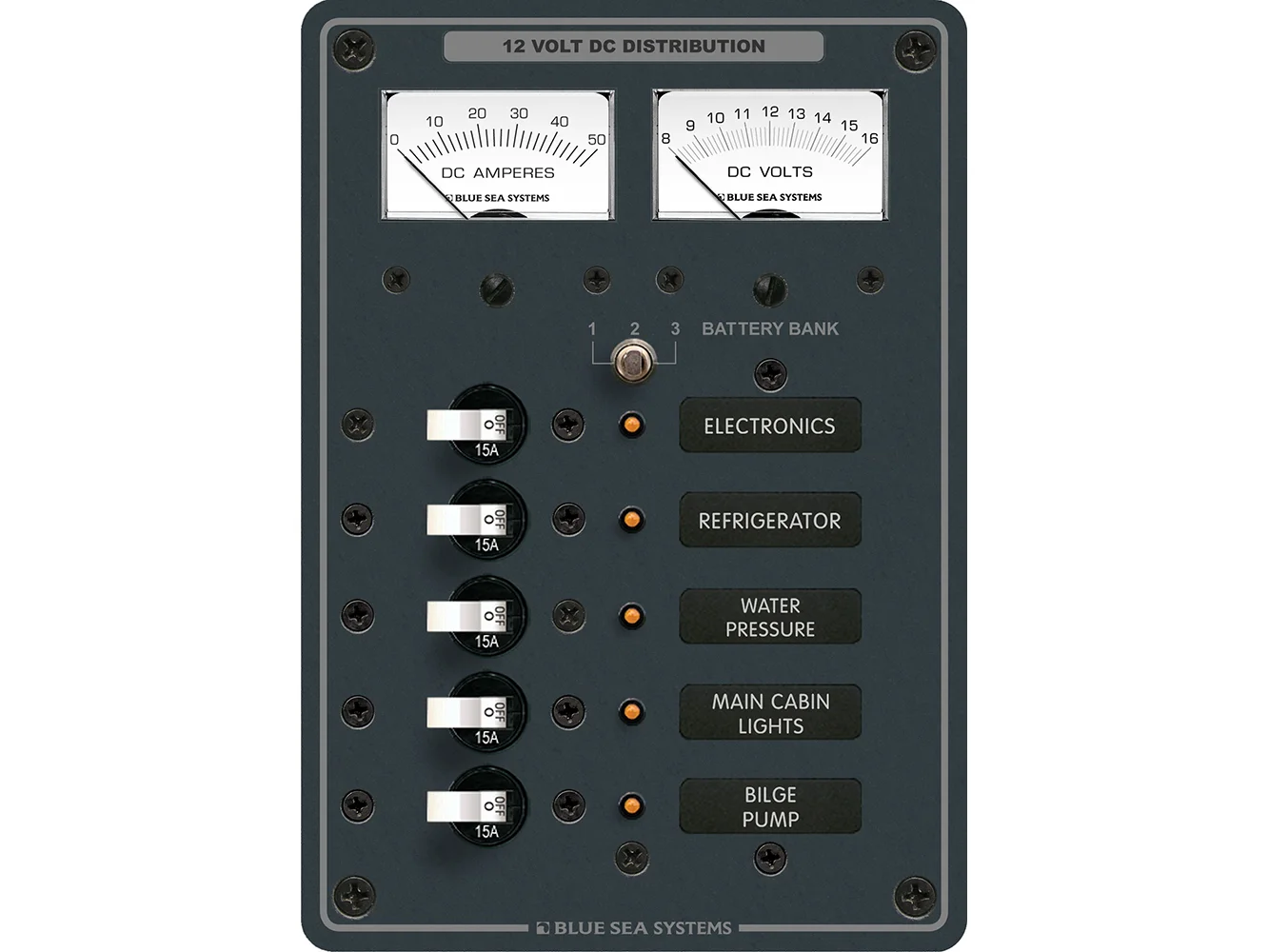 Blue Sea 8081 DC 5 Position Toggle Branch Circuit Breaker Panel - White Switches
