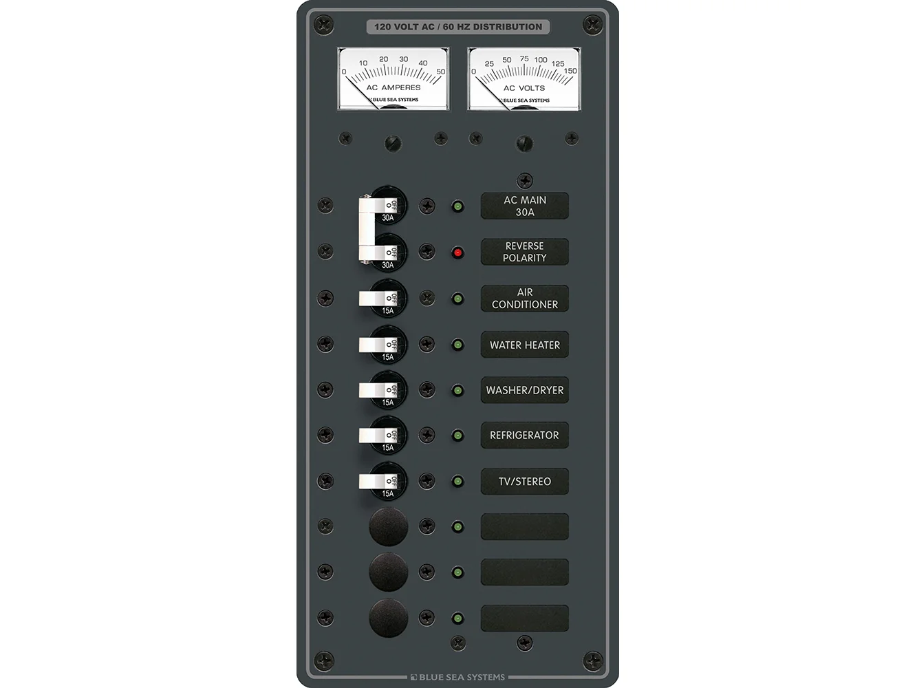 Blue Sea 8074 AC Main +8 Positions Toggle Circuit Breaker Panel - White Switches